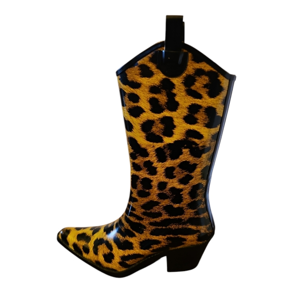 Trendy and Stylish Leopard Print Cowboy Style Rubber Rain Boots Euro S37